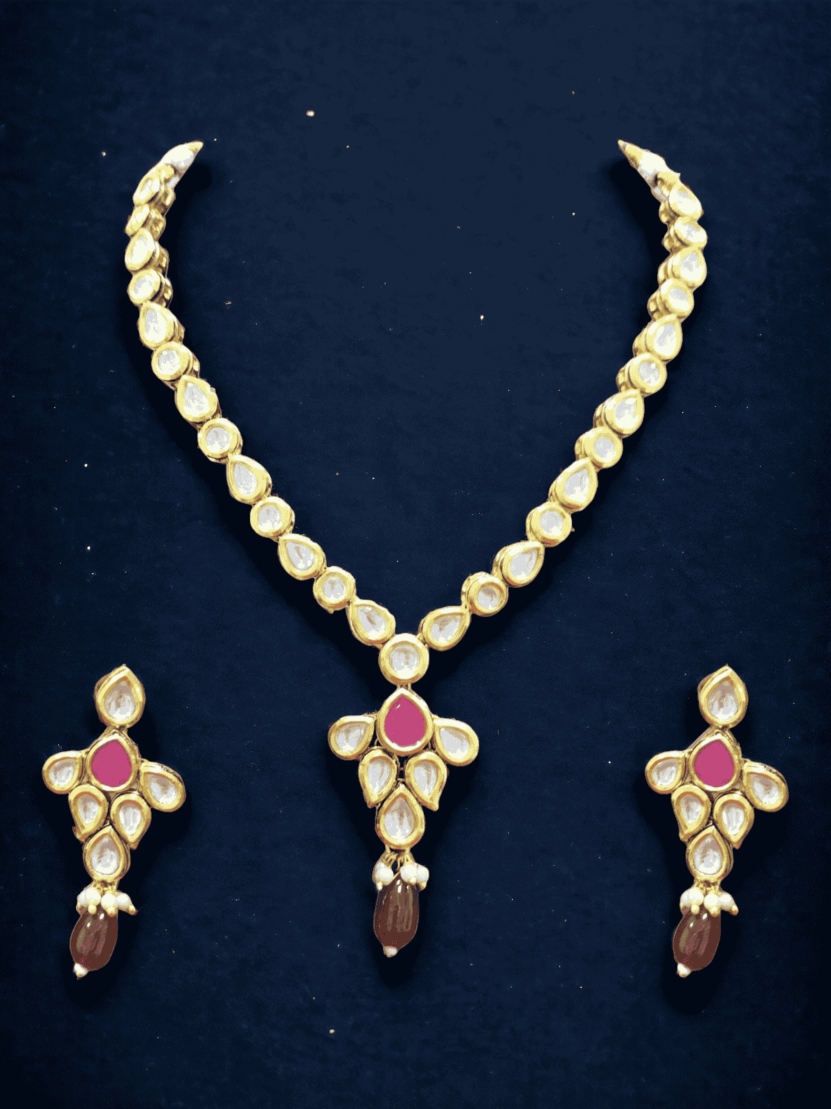 NS502 Maroon Kundan Necklace Earring Jewellery Set