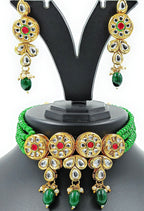 NS320 GREEN Kundan Necklace Earring Jewellery Set