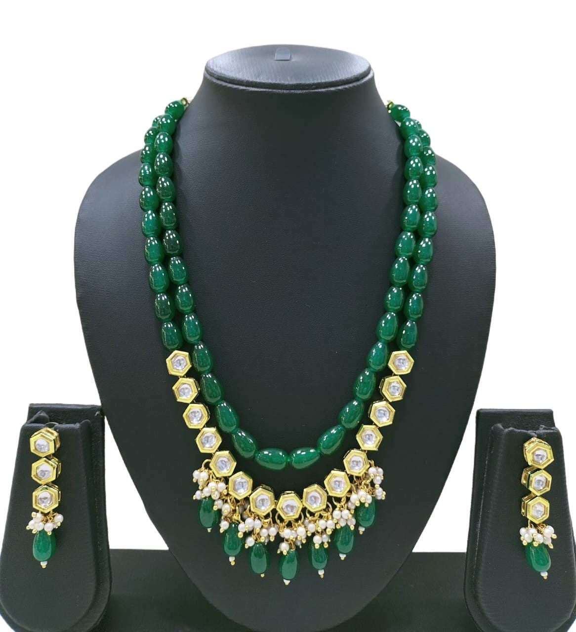 NS450 Green Kundan Necklace Earring Jewellery Set