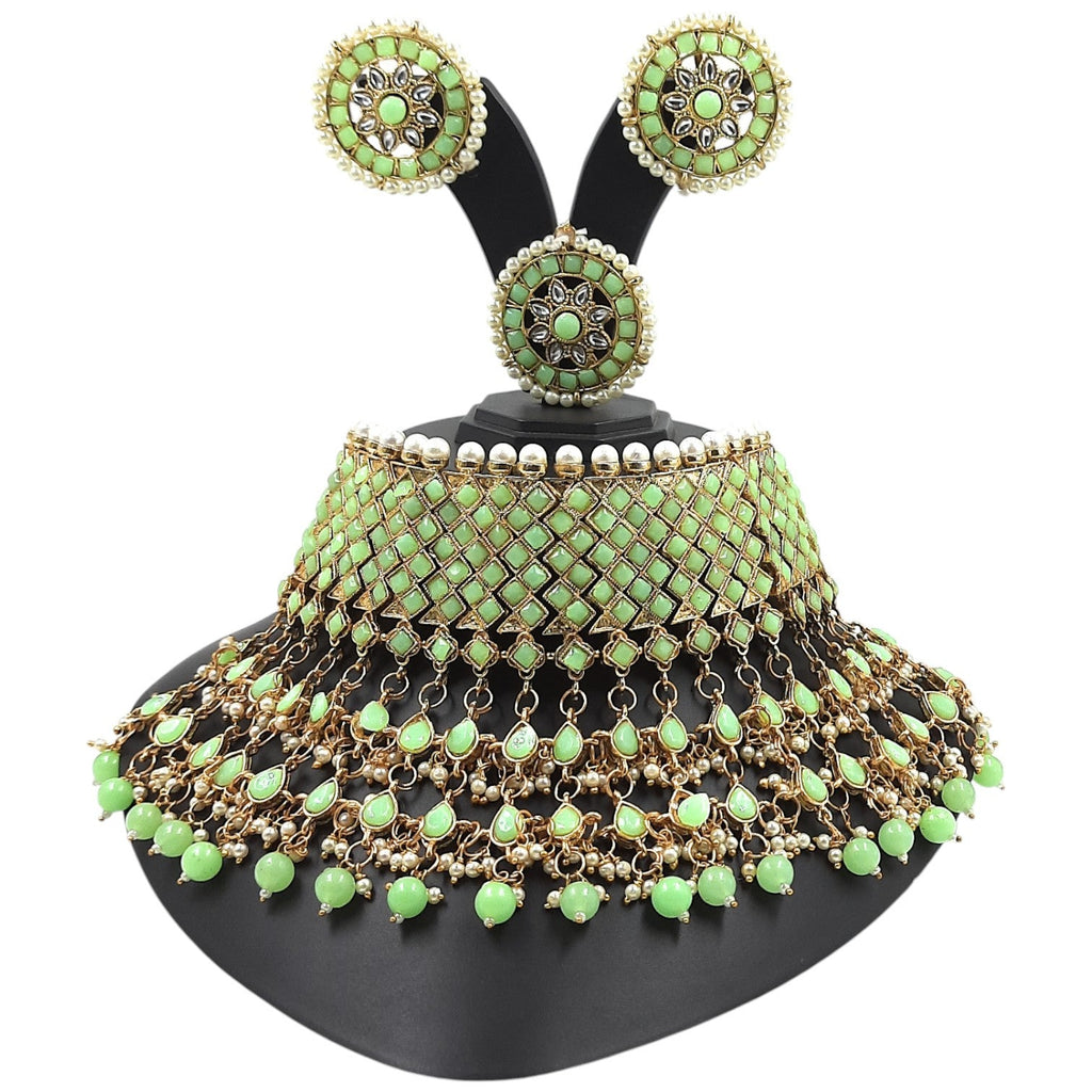 NS63 MINT GREEN Kundan Necklace Earring Jewellery Set