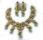 NS614 Mint Green Kundan Necklace Earring Jewellery Set