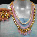 NS501 Baby Pink Kundan Necklace Earring Jewellery Set