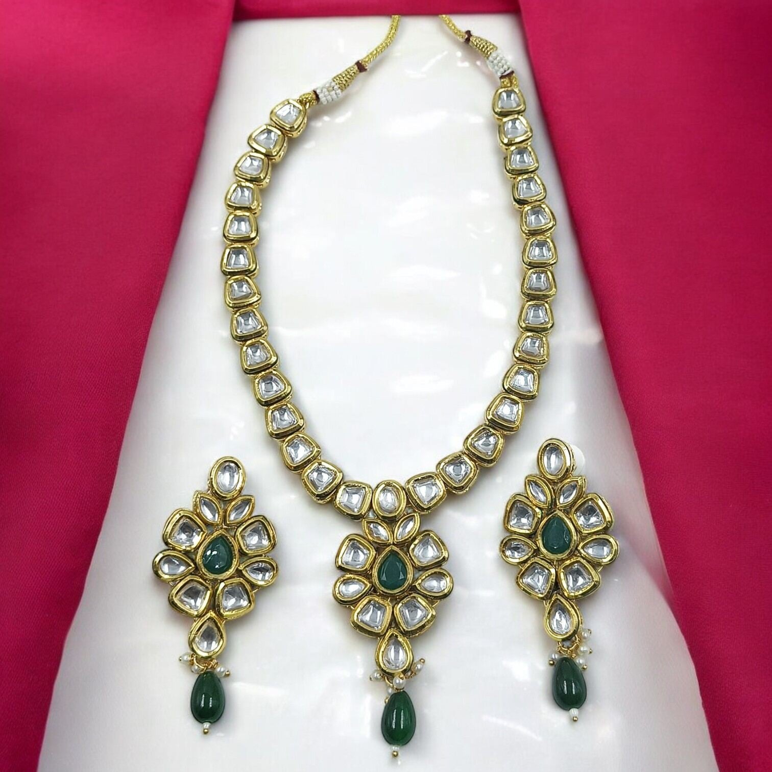 NS453 Green Kundan Necklace Earring Jewellery Set