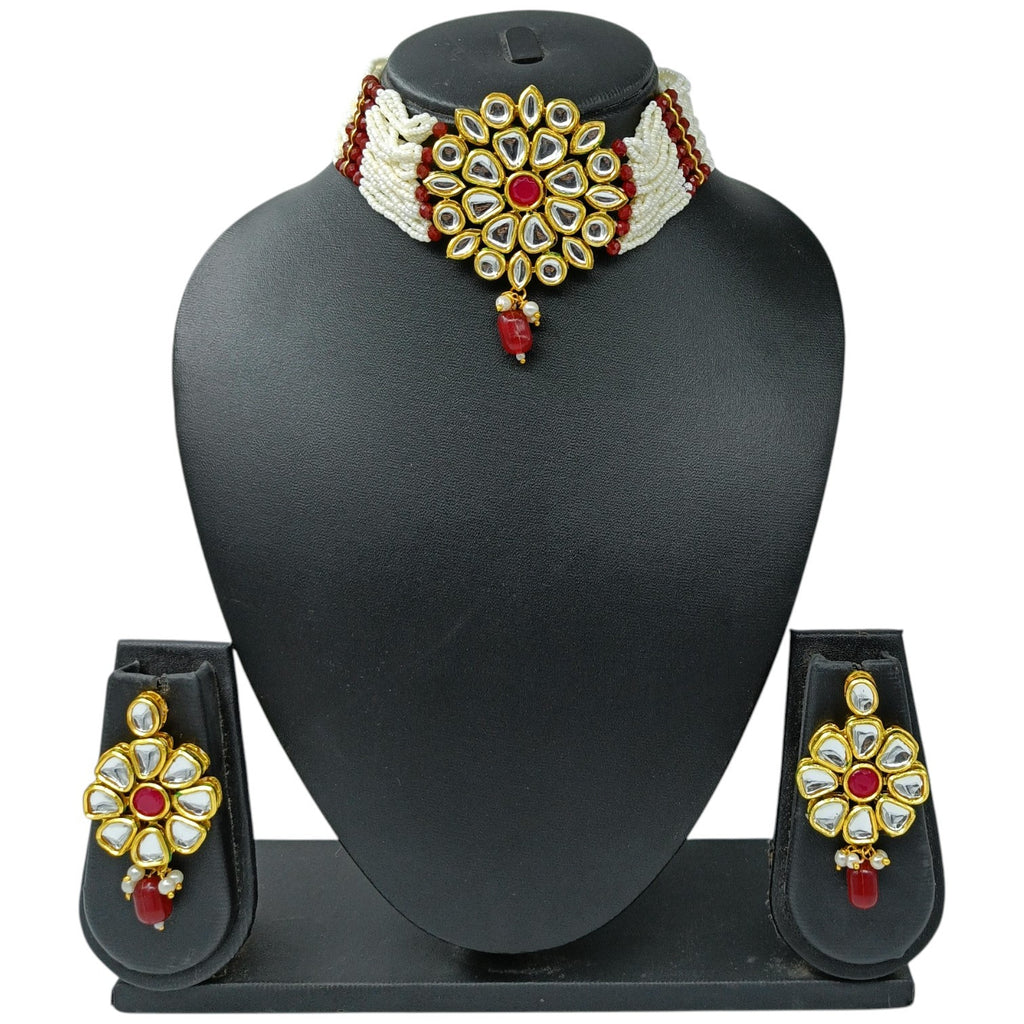NS82 MAROON Kundan Necklace Earring Jewellery Set
