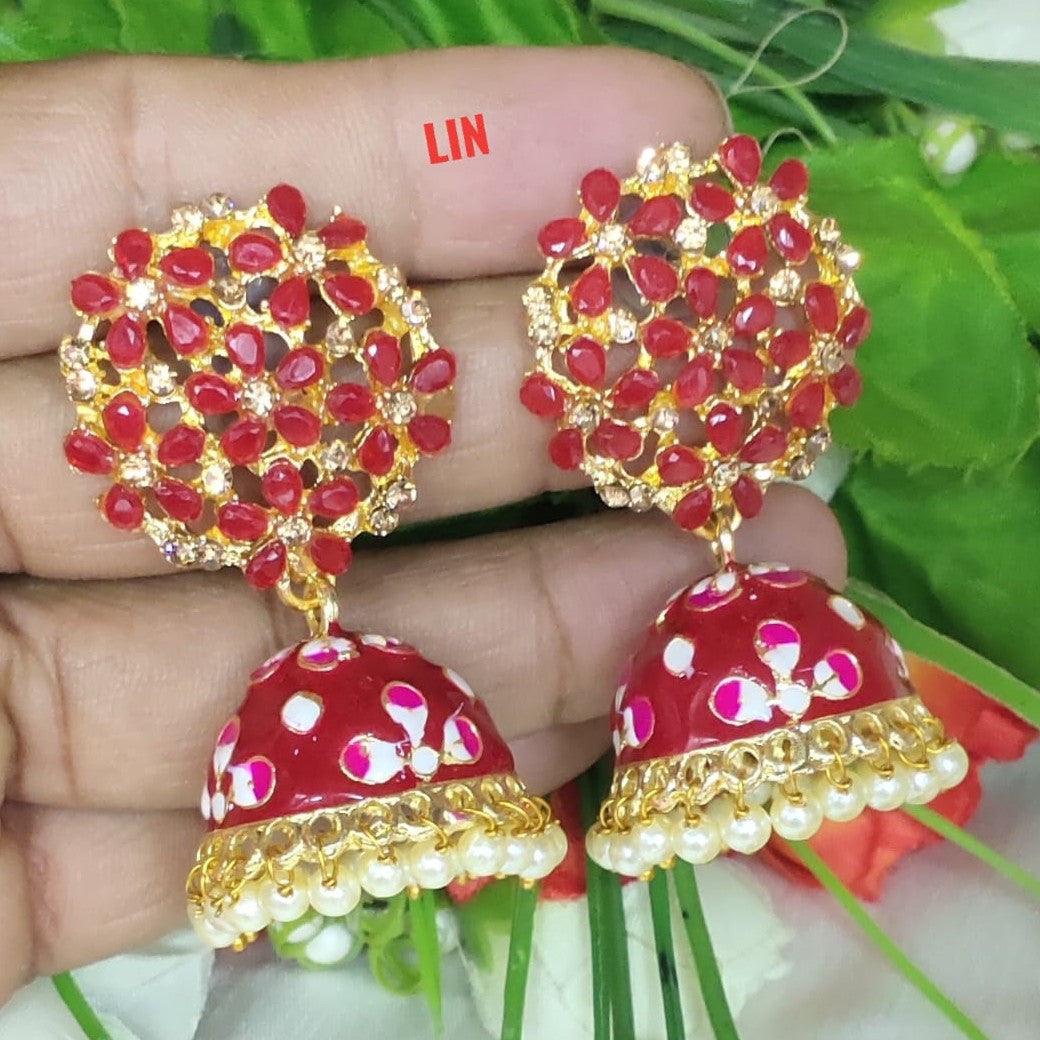 Meenakari Earring (ER43 RED) - Earrings Artificial from Knight Angel Jewels