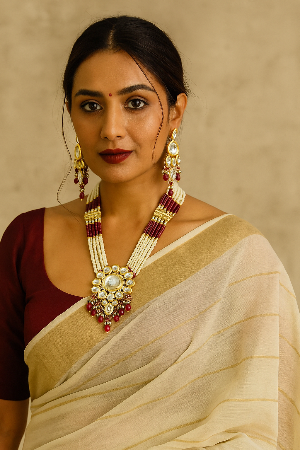 Opulent Beauty Kundan Purple long necklace set (K56)