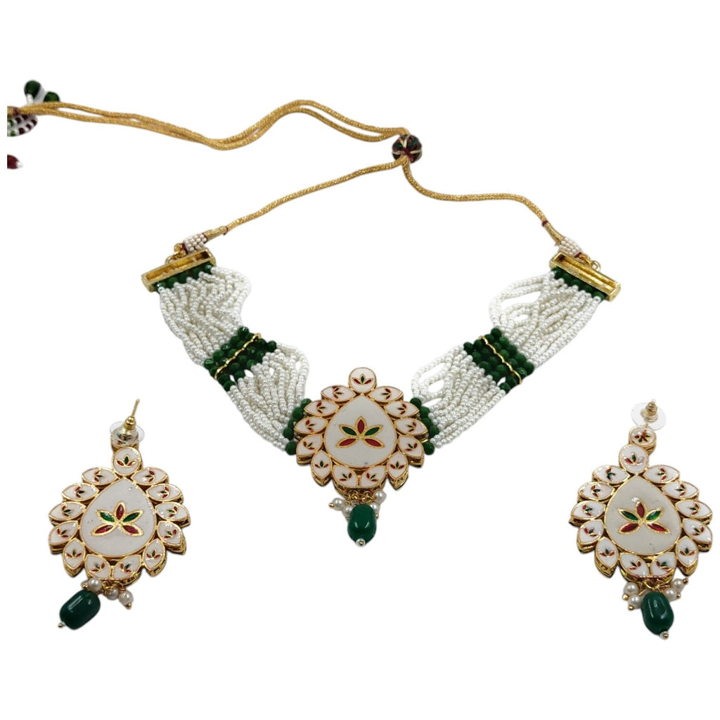 NS109 GREEN Kundan Necklace Earring Jewellery Set