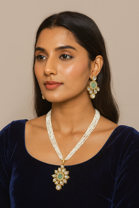 Ethereal Glam Kundan Pendant necklace earring set
