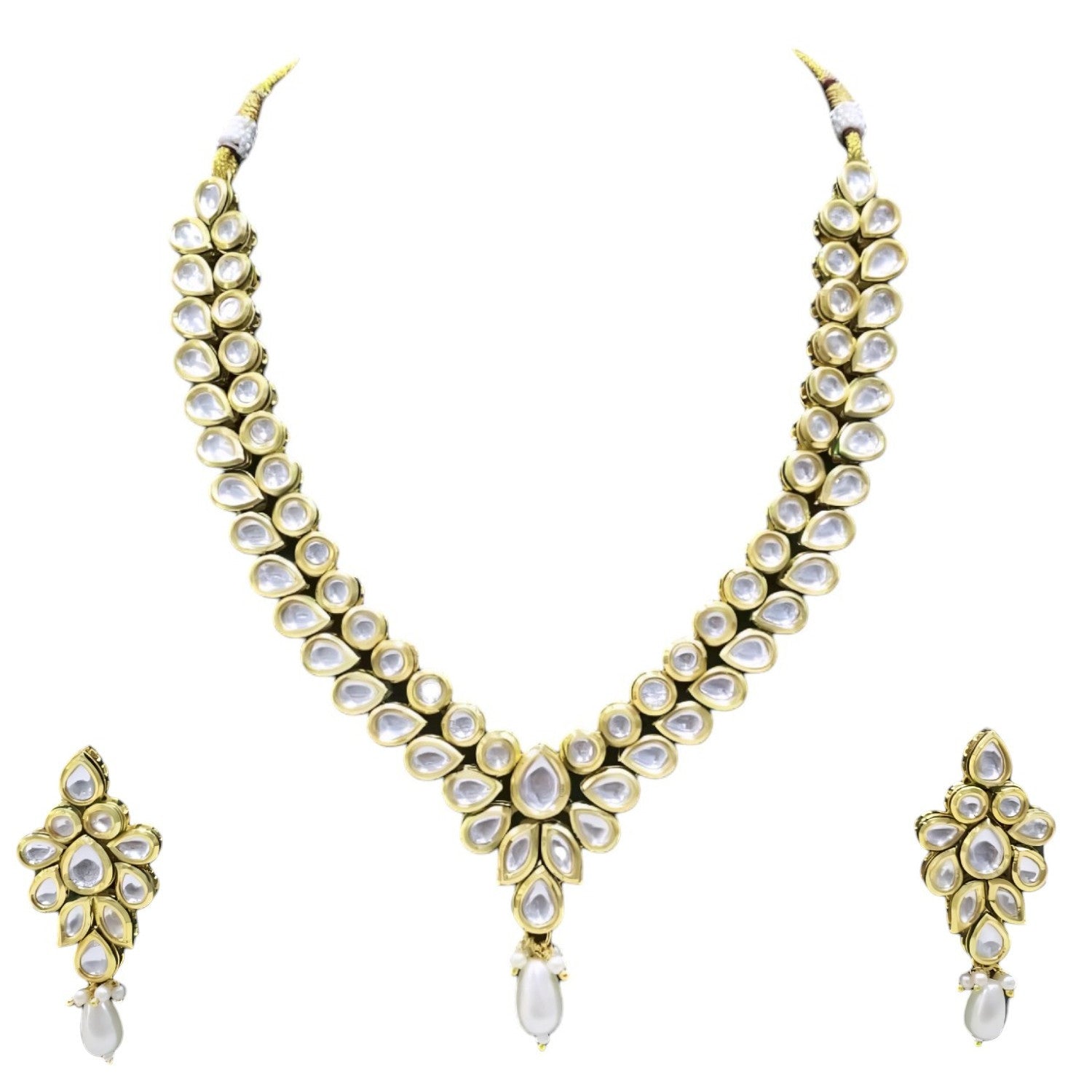 NS421 WHITE Kundan Necklace Earring Jewellery Set