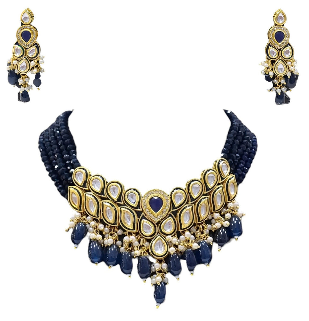NS681 BLUE Kundan Necklace Earring Jewellery Set