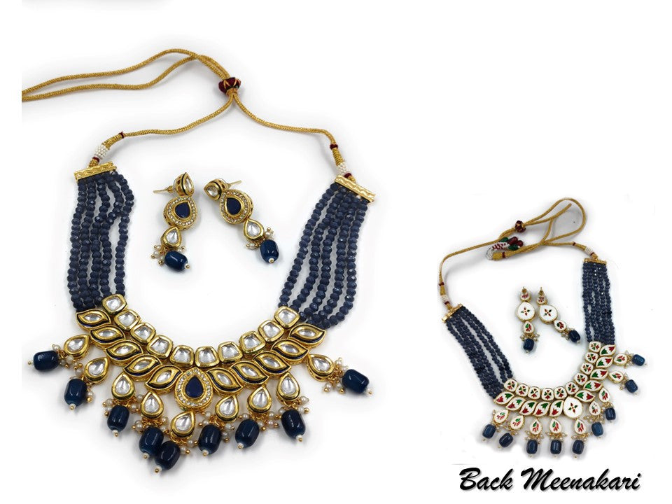 NS496 Blue Kundan Necklace Earring Jewellery Set