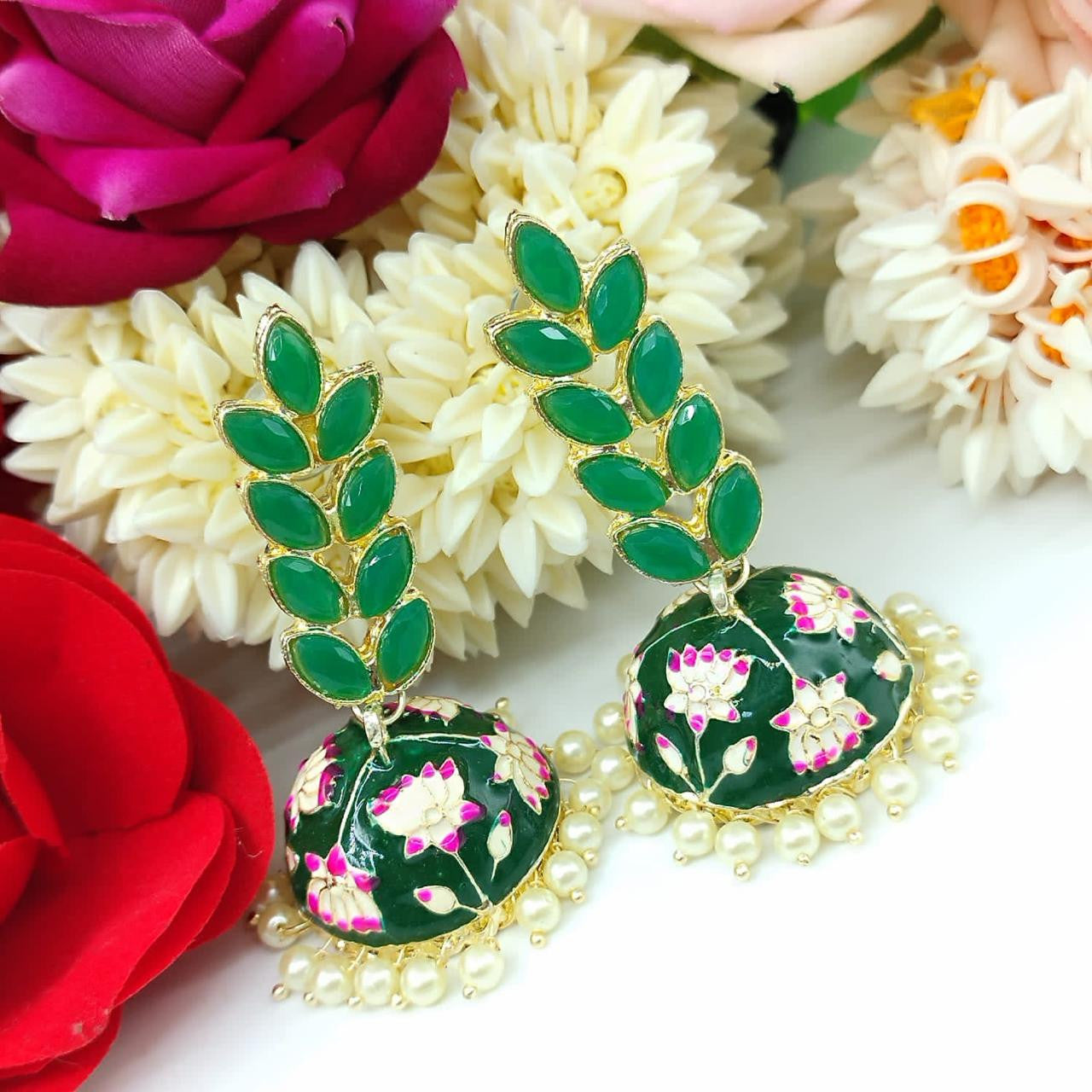 Meenakari Earring (ER21 GREEN) - Earrings Artificial from Knight Angel Jewels