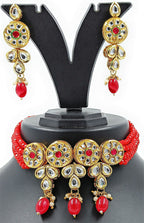 NS320 RED Kundan Necklace Earring Jewellery Set