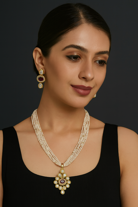 Sparkling Expression Kundan Pendant with necklace earring set