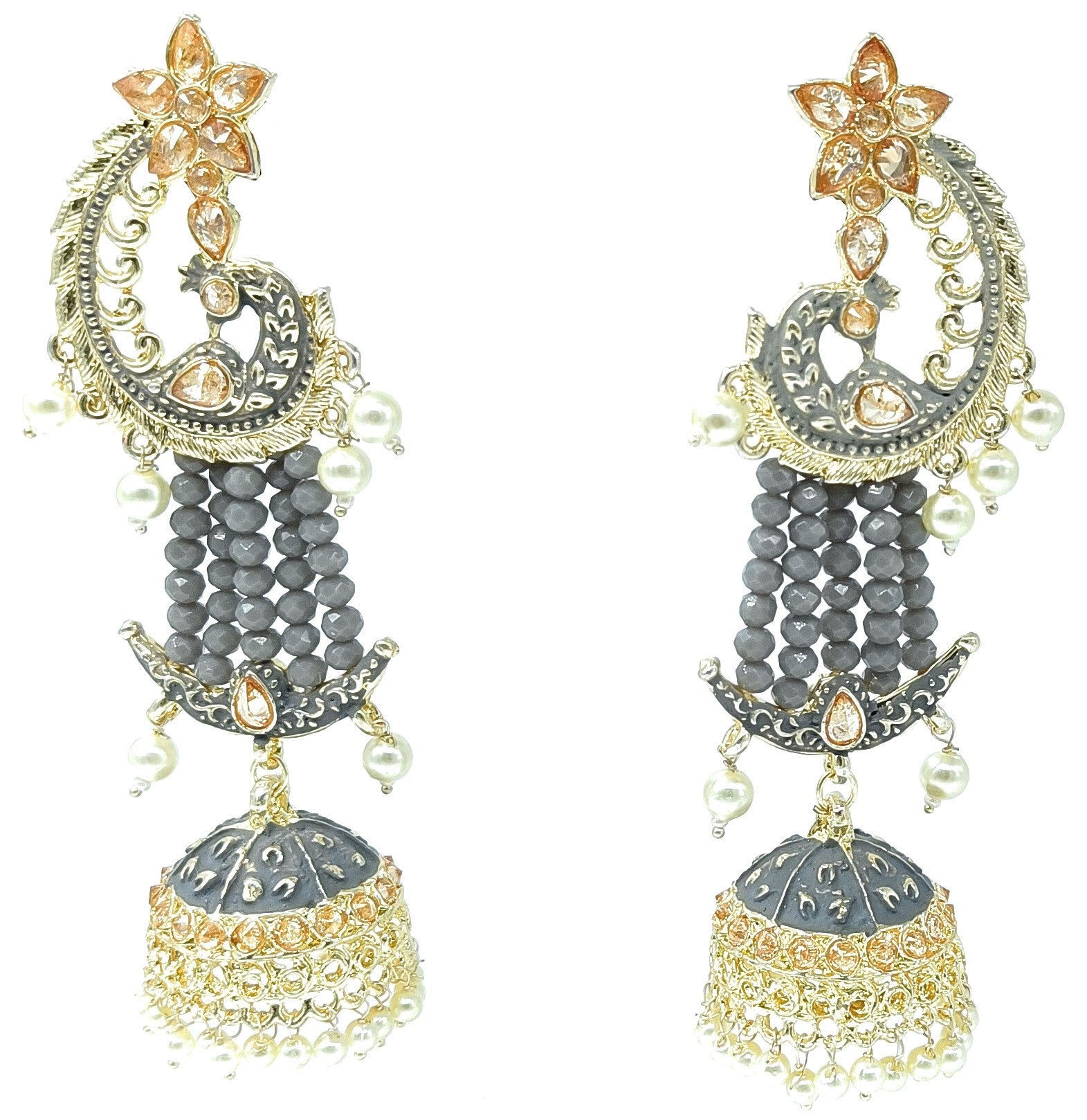 Meenakari Earring (ER23 GREY) - Earrings Artificial from Knight Angel Jewels