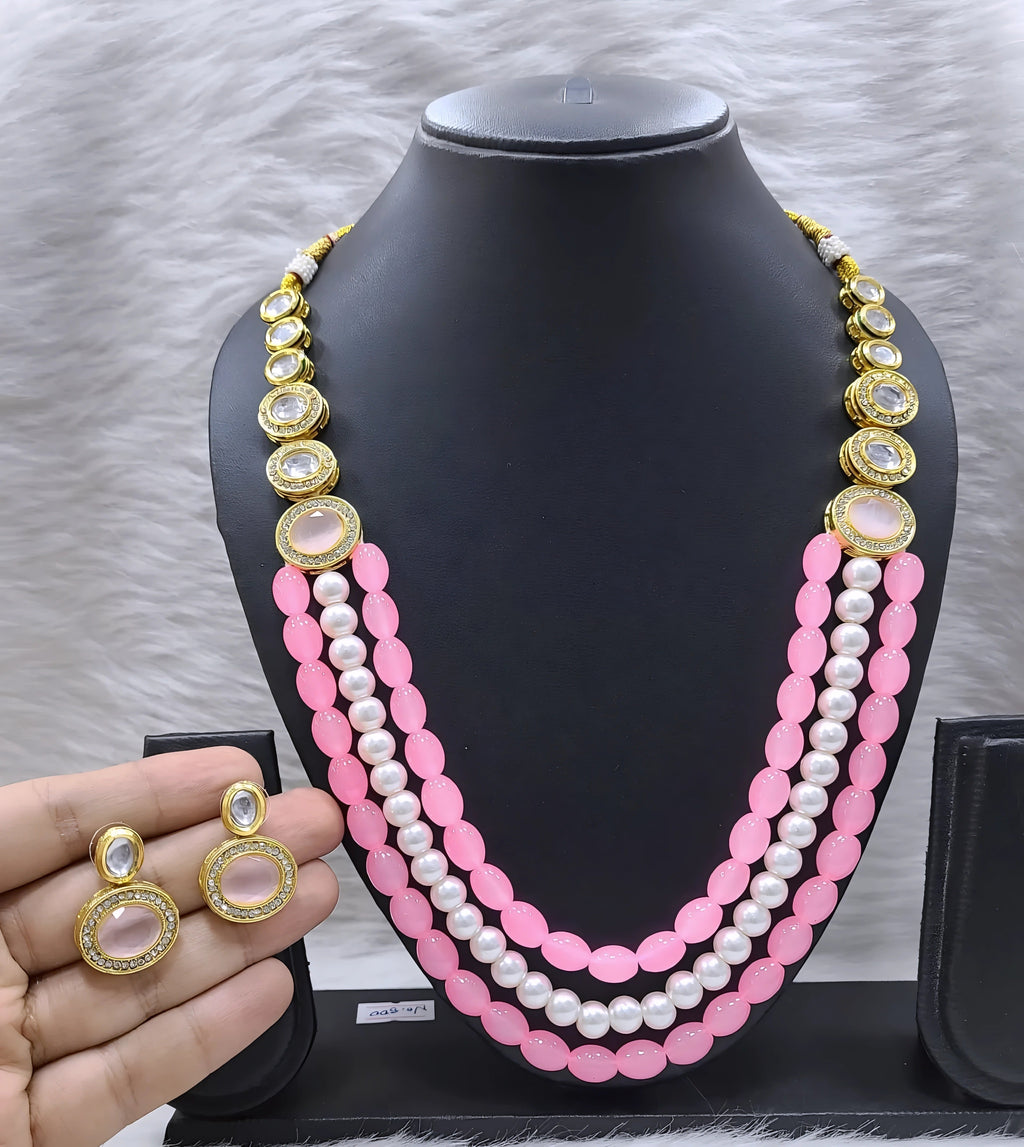 NS682 BABY PINK Kundan Necklace Earring Jewellery Set