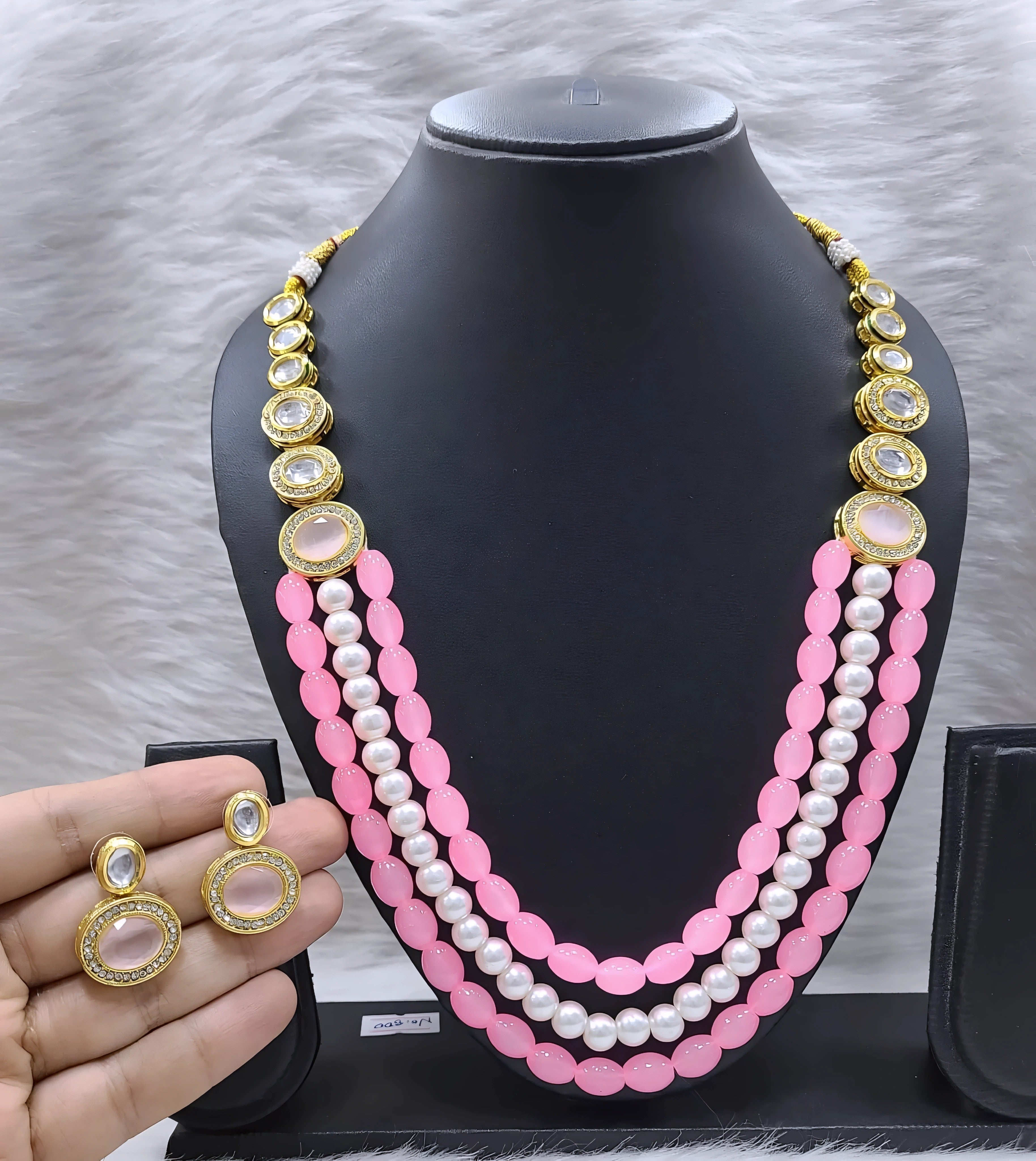 NS682 BABY PINK Kundan Necklace Earring Jewellery Set