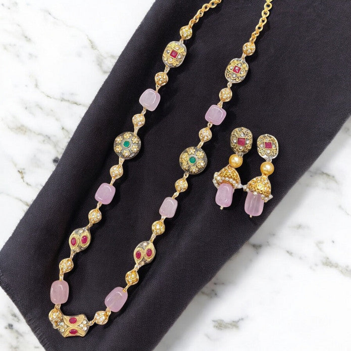 Fine Elegance Premium Quality Semiprecious Single line Stone Mala Set