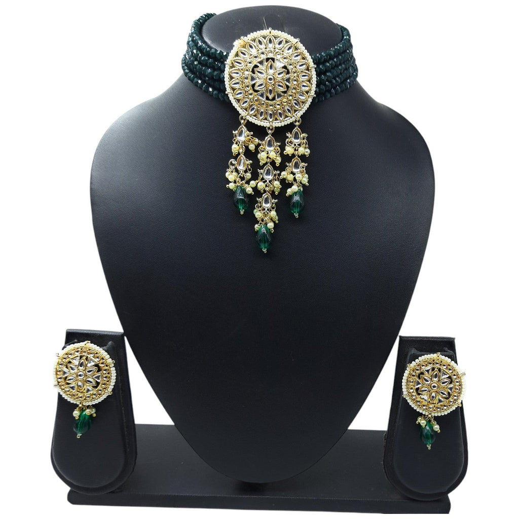 NS46 GREEN Kundan Necklace Earring Jewellery Set
