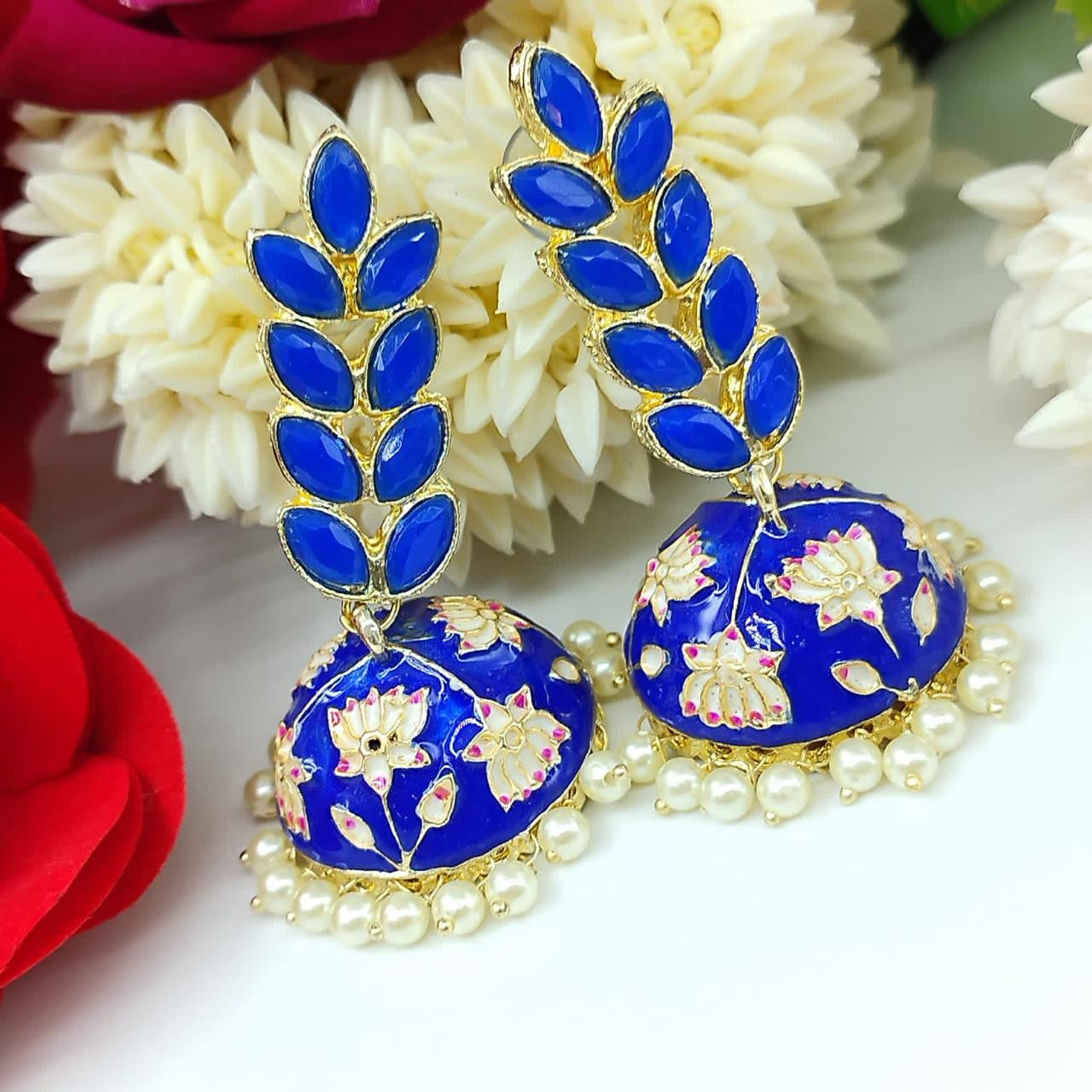 Meenakari Earring (ER21 BLUE) - Earrings Artificial from Knight Angel Jewels