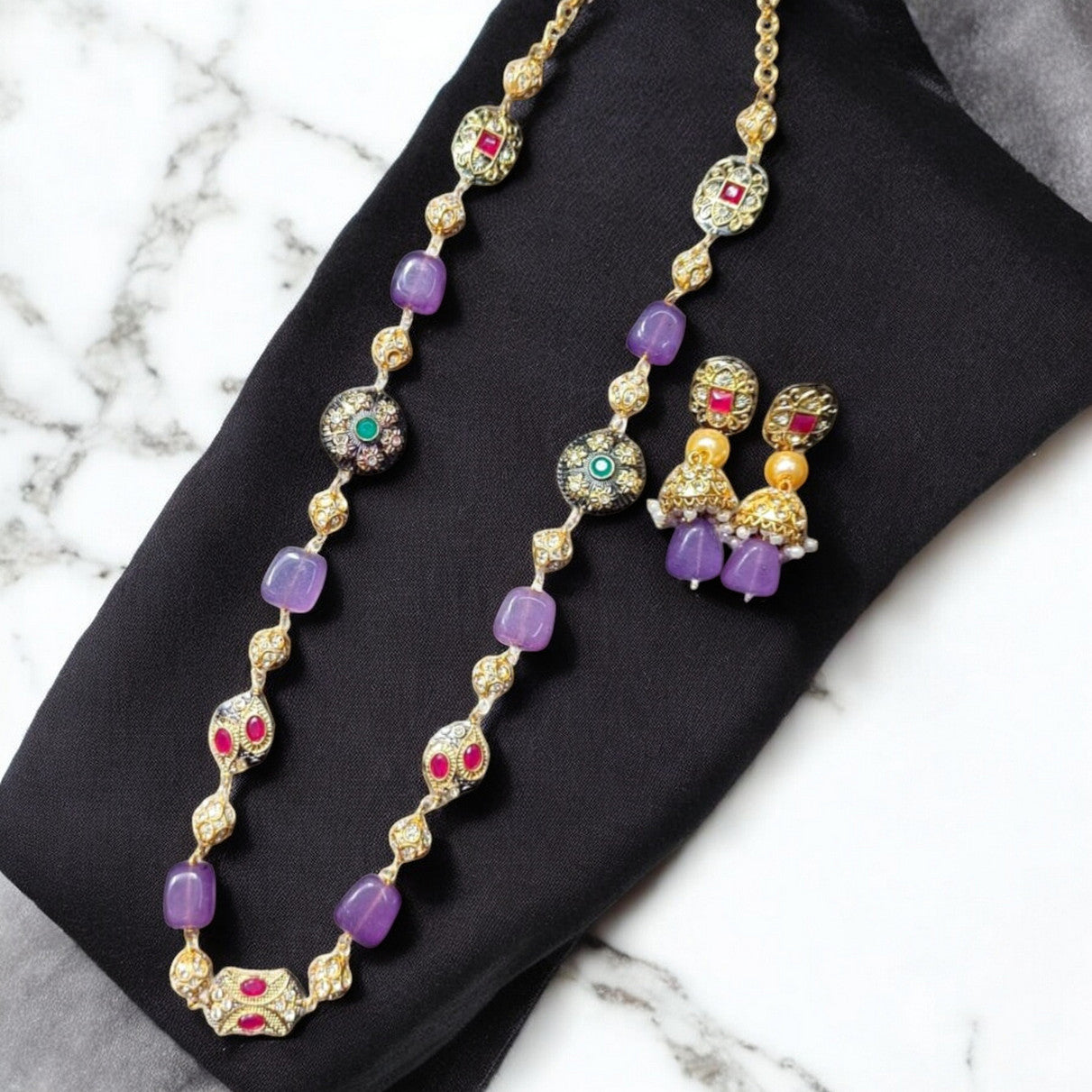 Beautiful Flair Premium Quality Semiprecious Single line Stone Mala Set