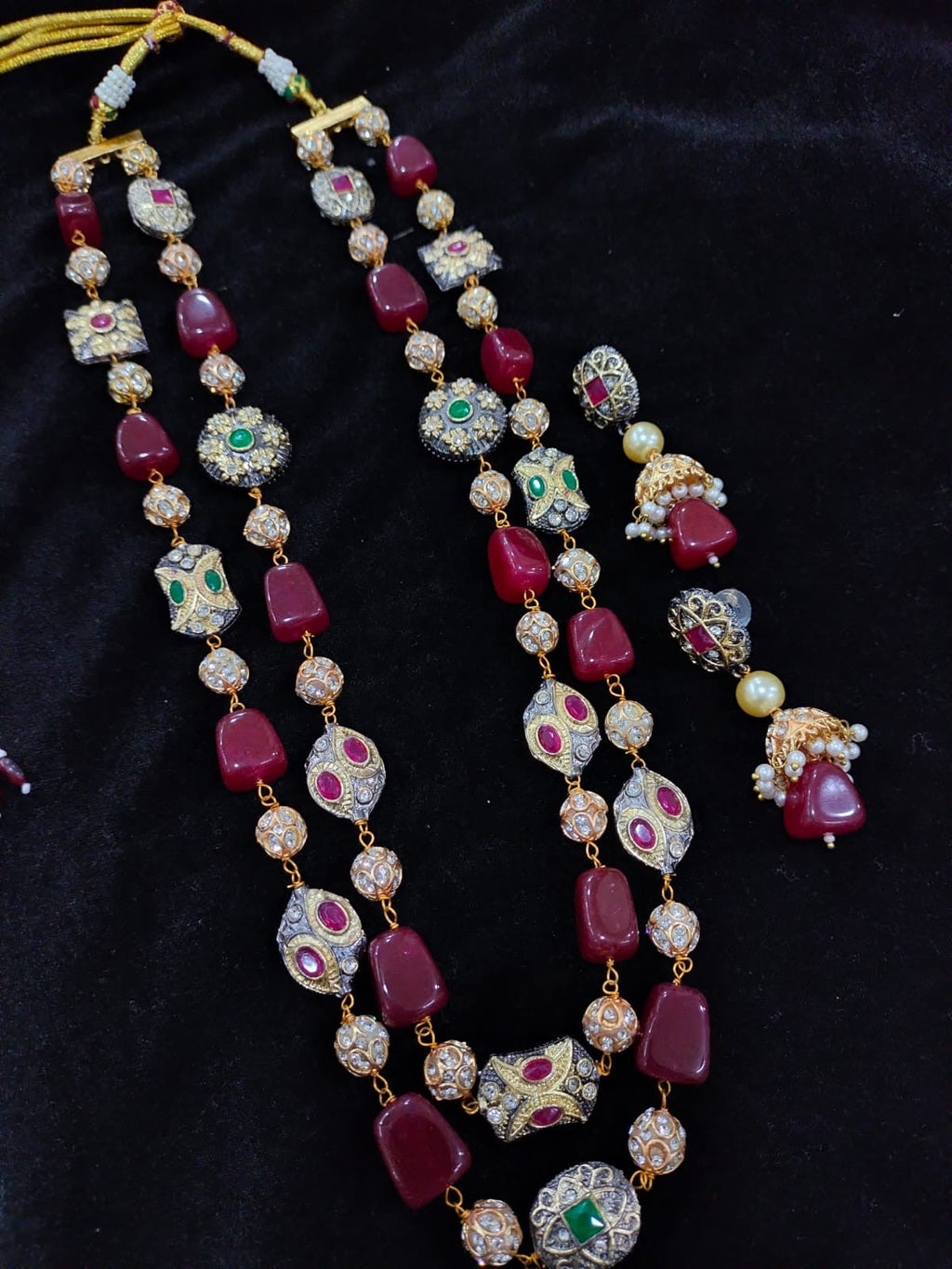 Stylish Premium Quality Semiprecious Double line Stone Mala Set