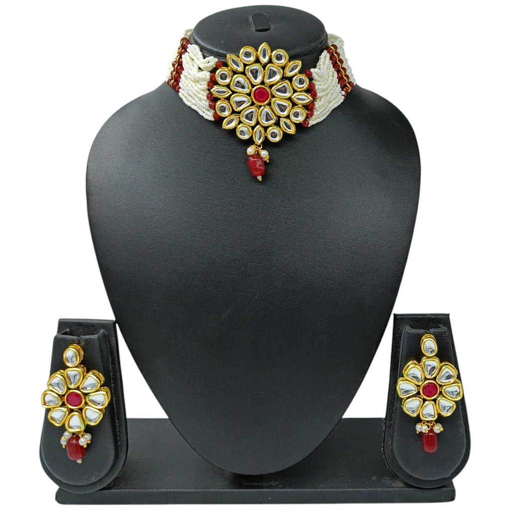 NS82 MAROON Kundan Necklace Earring Jewellery Set