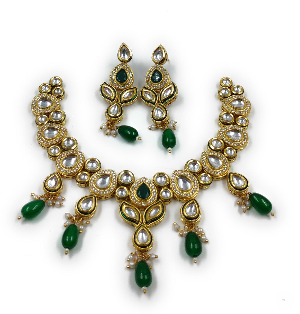 NS614 Green Kundan Necklace Earring Jewellery Set