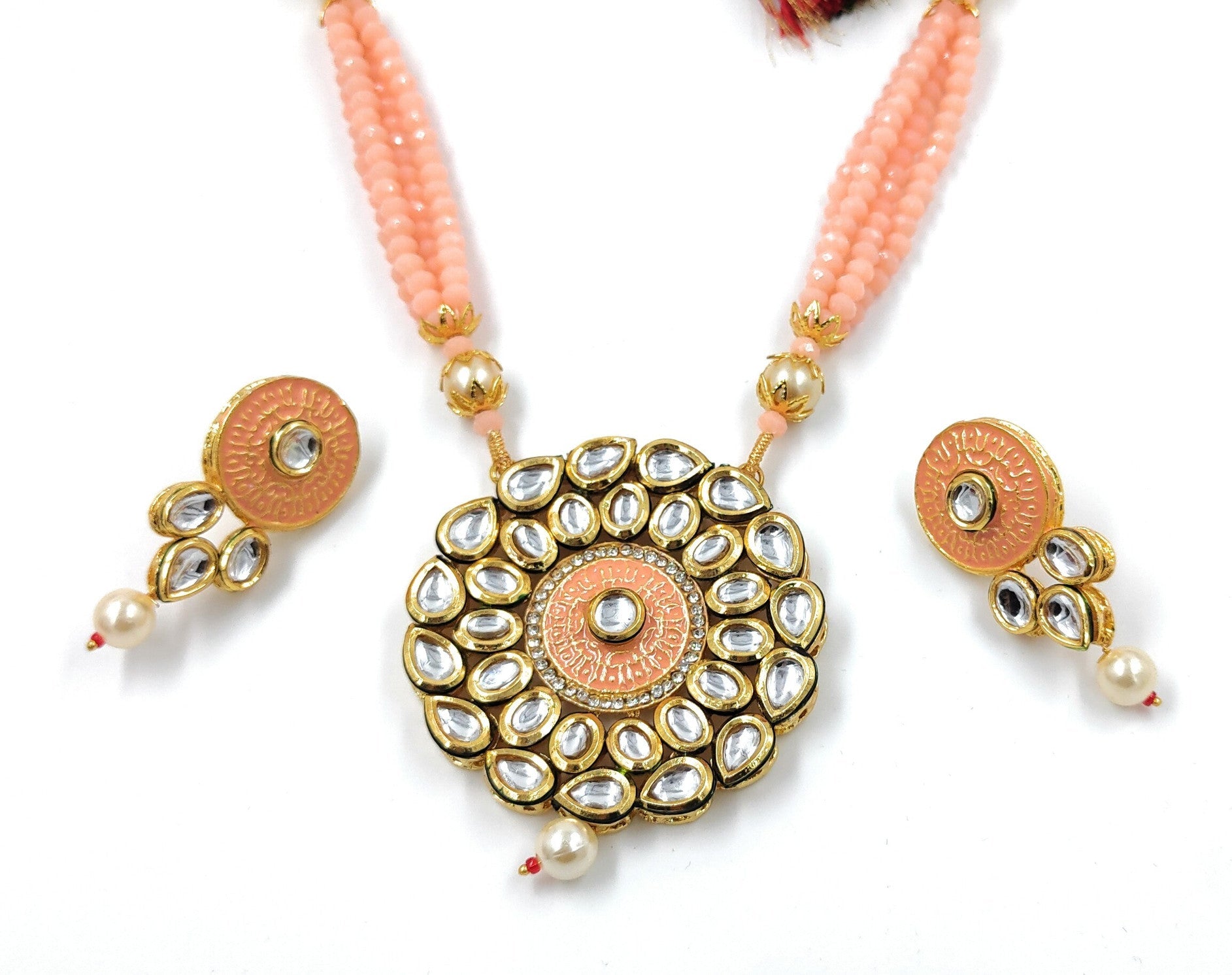 Kundan Long Necklace Set (K2 PEACH)