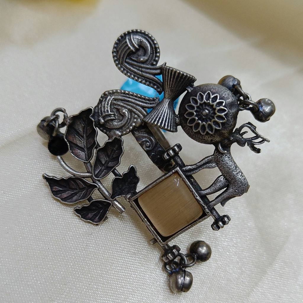 Signature Luxurious Oxidised Silver Plated Ring