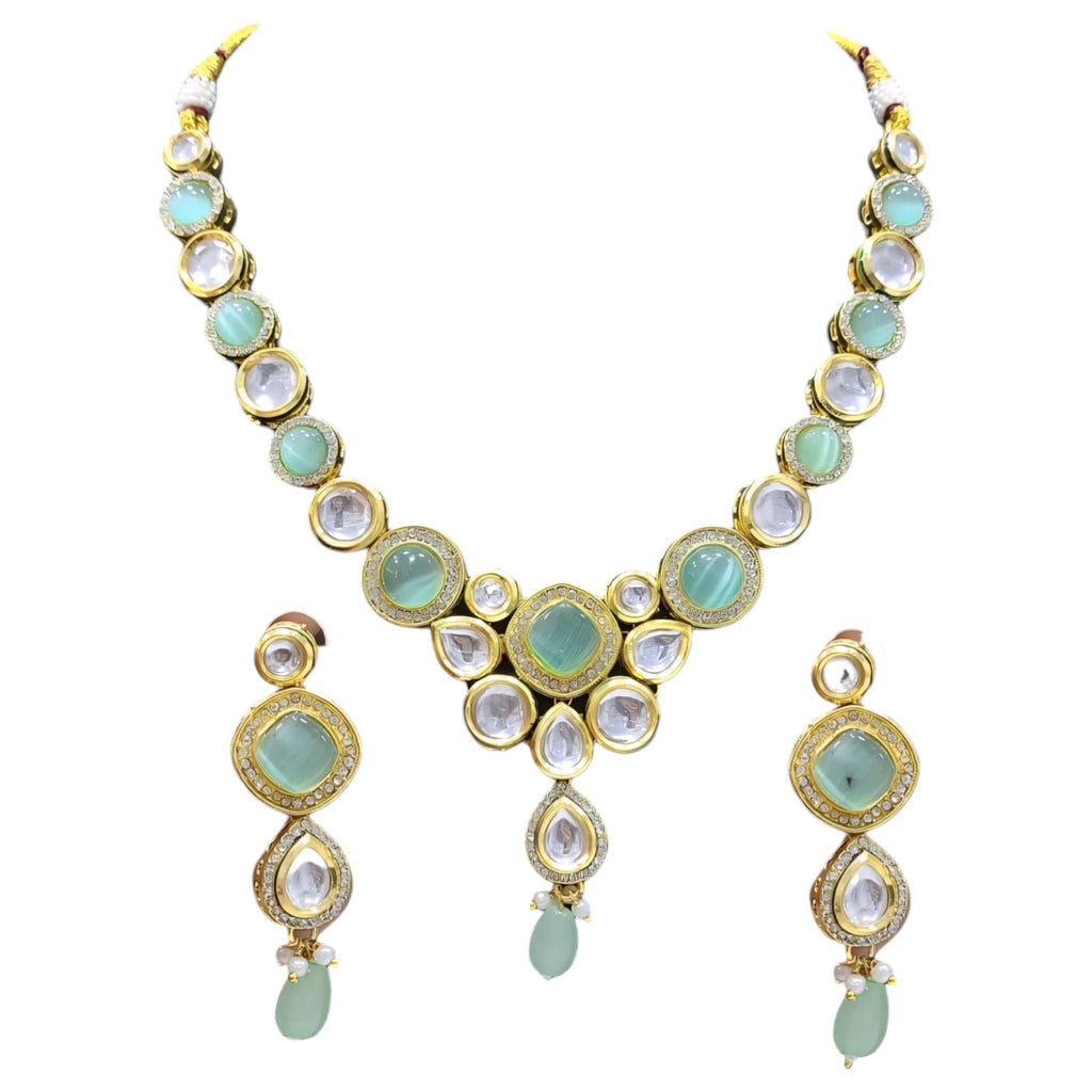 NS676 MINT GREEN Kundan Necklace Earring Jewellery Set