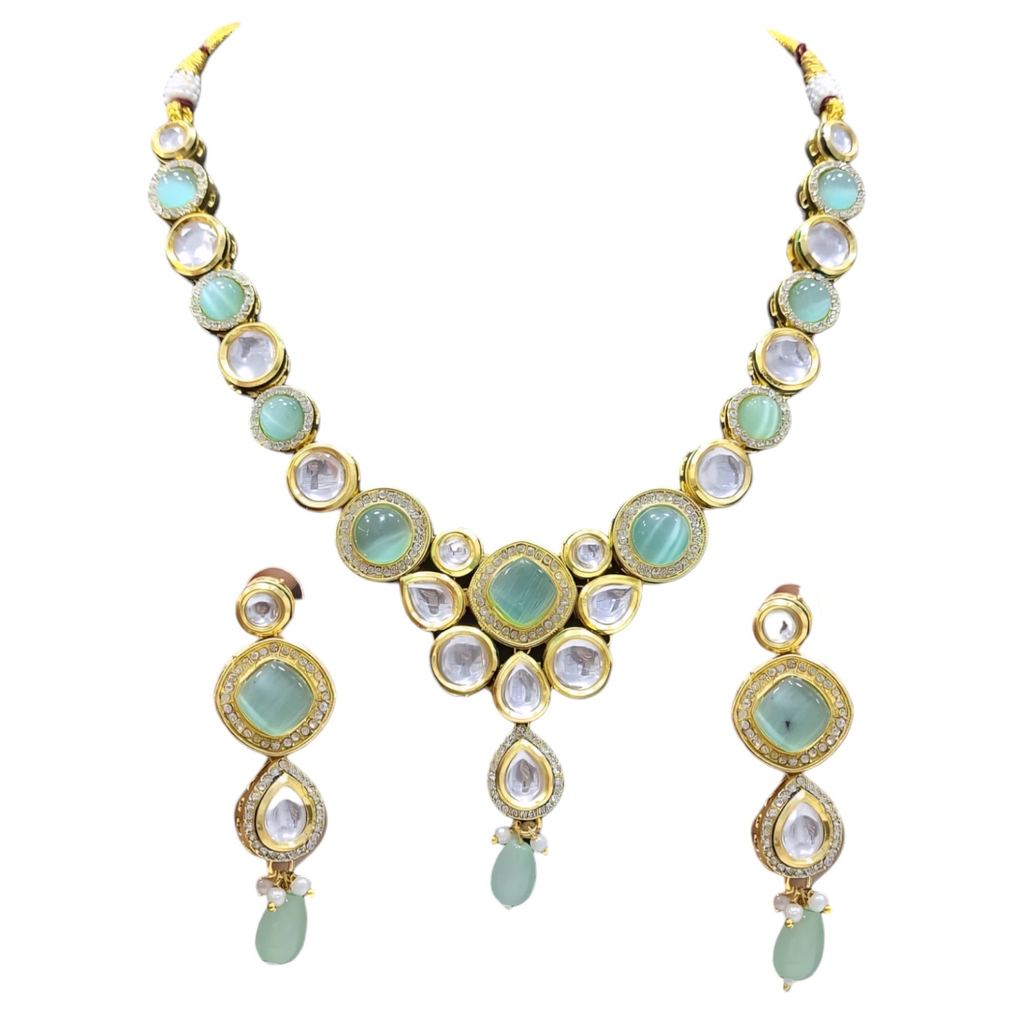 NS676 MINT GREEN Kundan Necklace Earring Jewellery Set
