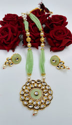 Kundan Long Necklace Set (K2 MINT GREEN)