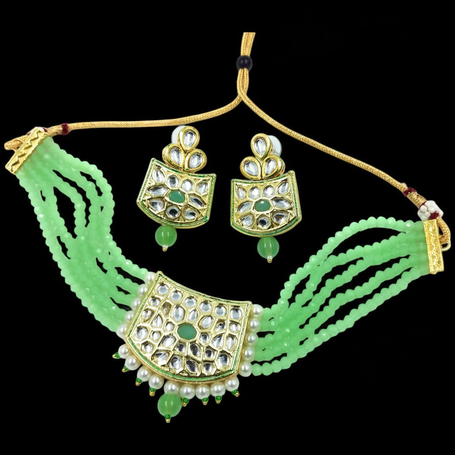 NS237 MINT GREEN Kundan Necklace Earring Jewellery Set