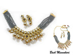 NS496 Grey Kundan Necklace Earring Jewellery Set