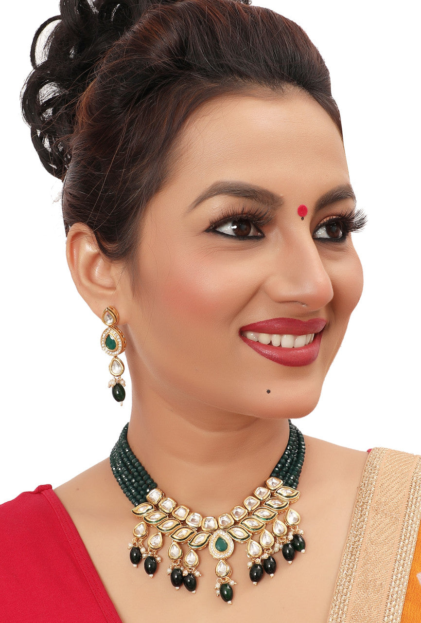 NS496 Green Kundan Necklace Earring Jewellery Set