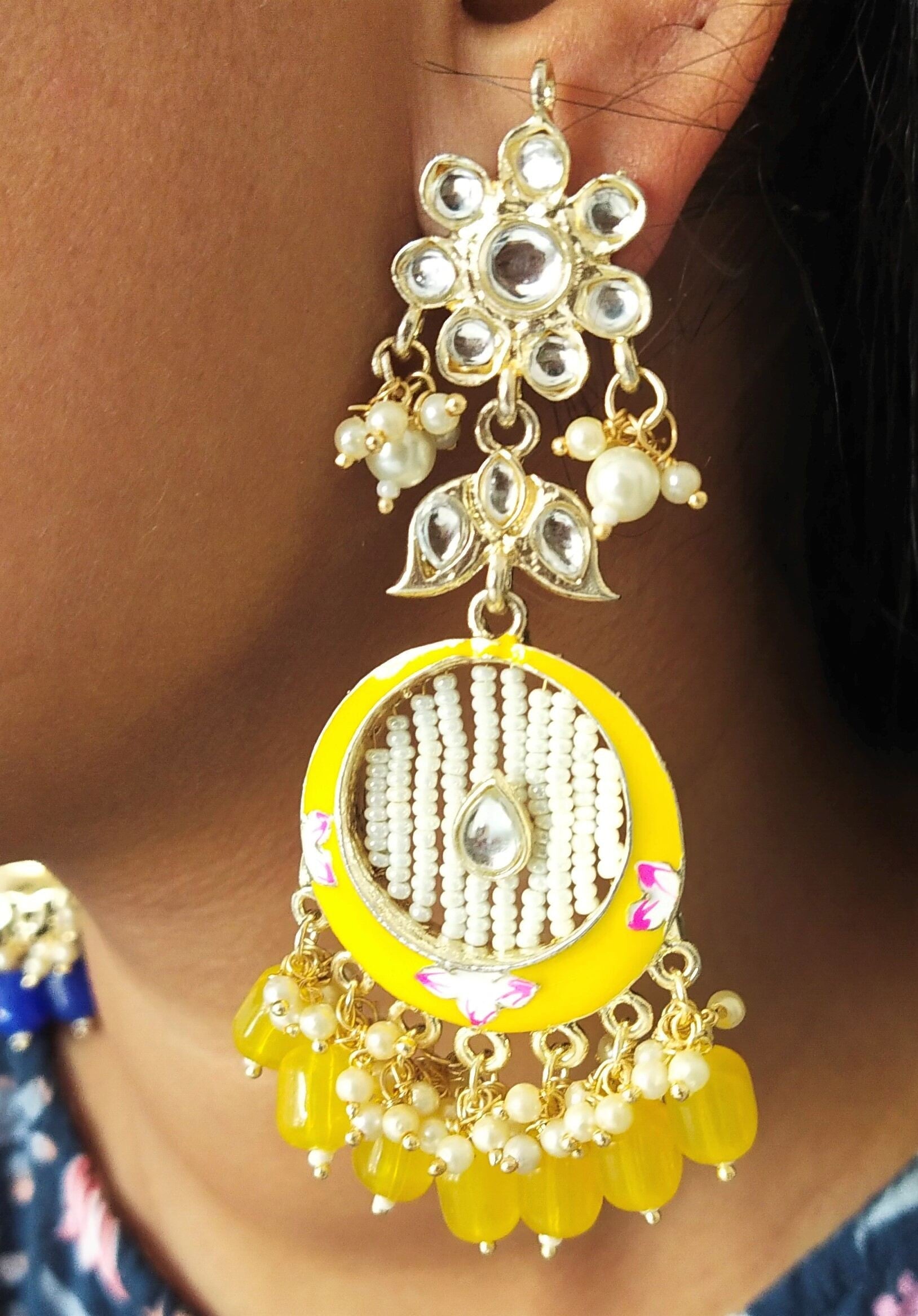 Kundan Meenakari Earring (ER66 YELLOW)