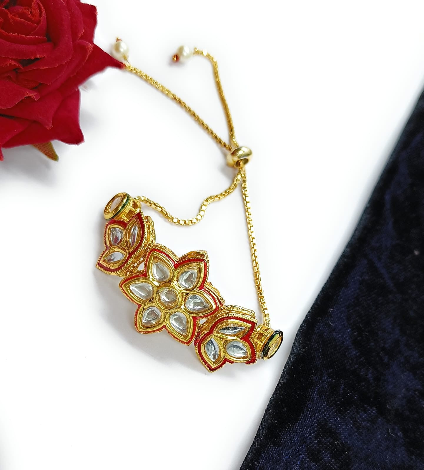 Trendy Pattern Kundan Adjustable Bracelet