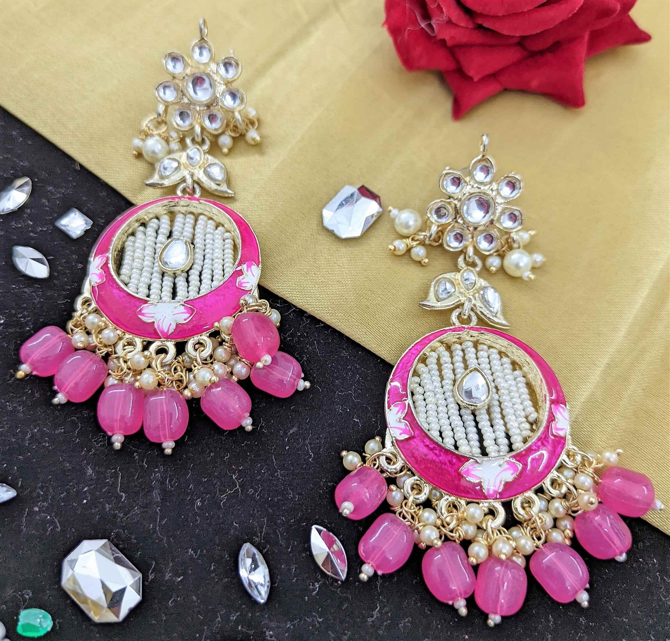 Kundan Meenakari Earring (ER66 RANI) - Earrings Artificial from Knight Angel Jewels