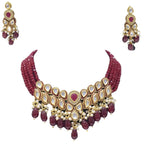 NS681 MAROON Kundan Necklace Earring Jewellery Set