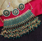 NS63 GREEN Kundan Necklace Earring Jewellery Set