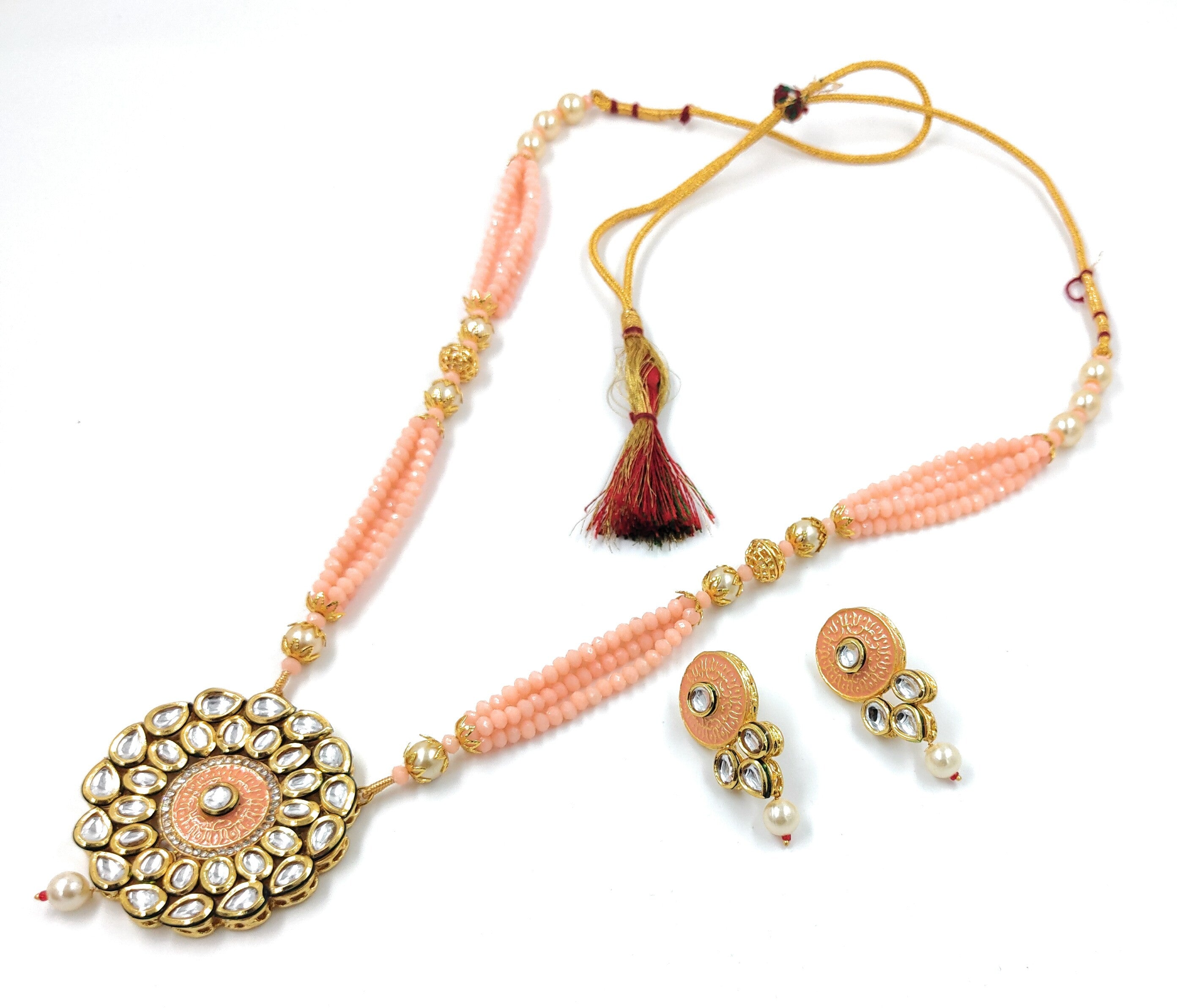 Kundan Long Necklace Set (K2 PEACH)