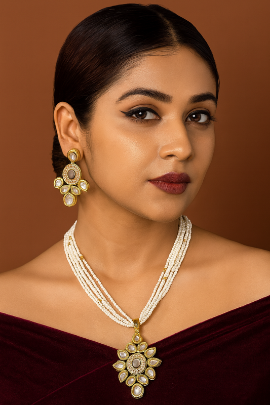 Royal Balance Kundan Pendant necklace earring set