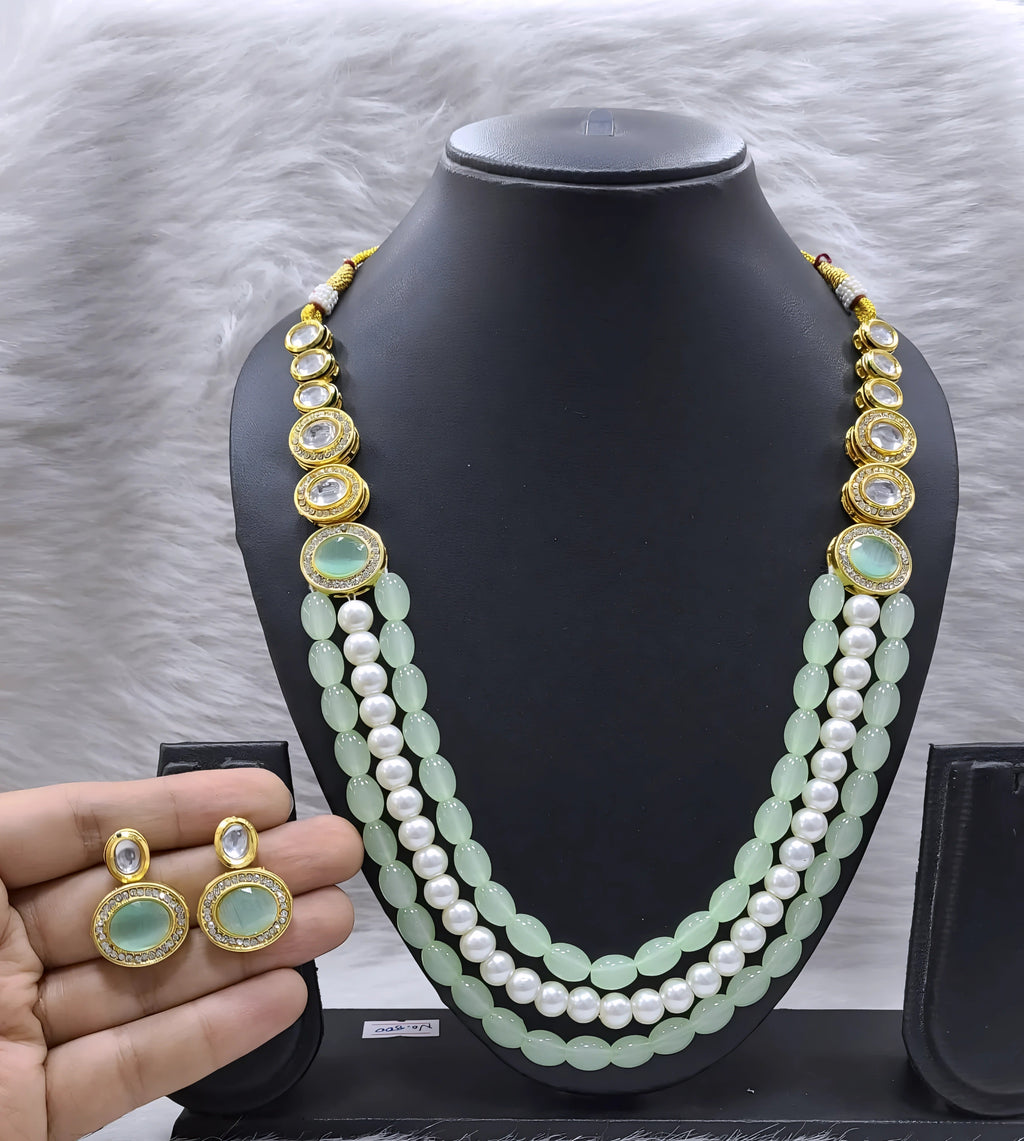 NS682 MINT GREEN Kundan Necklace Earring Jewellery Set