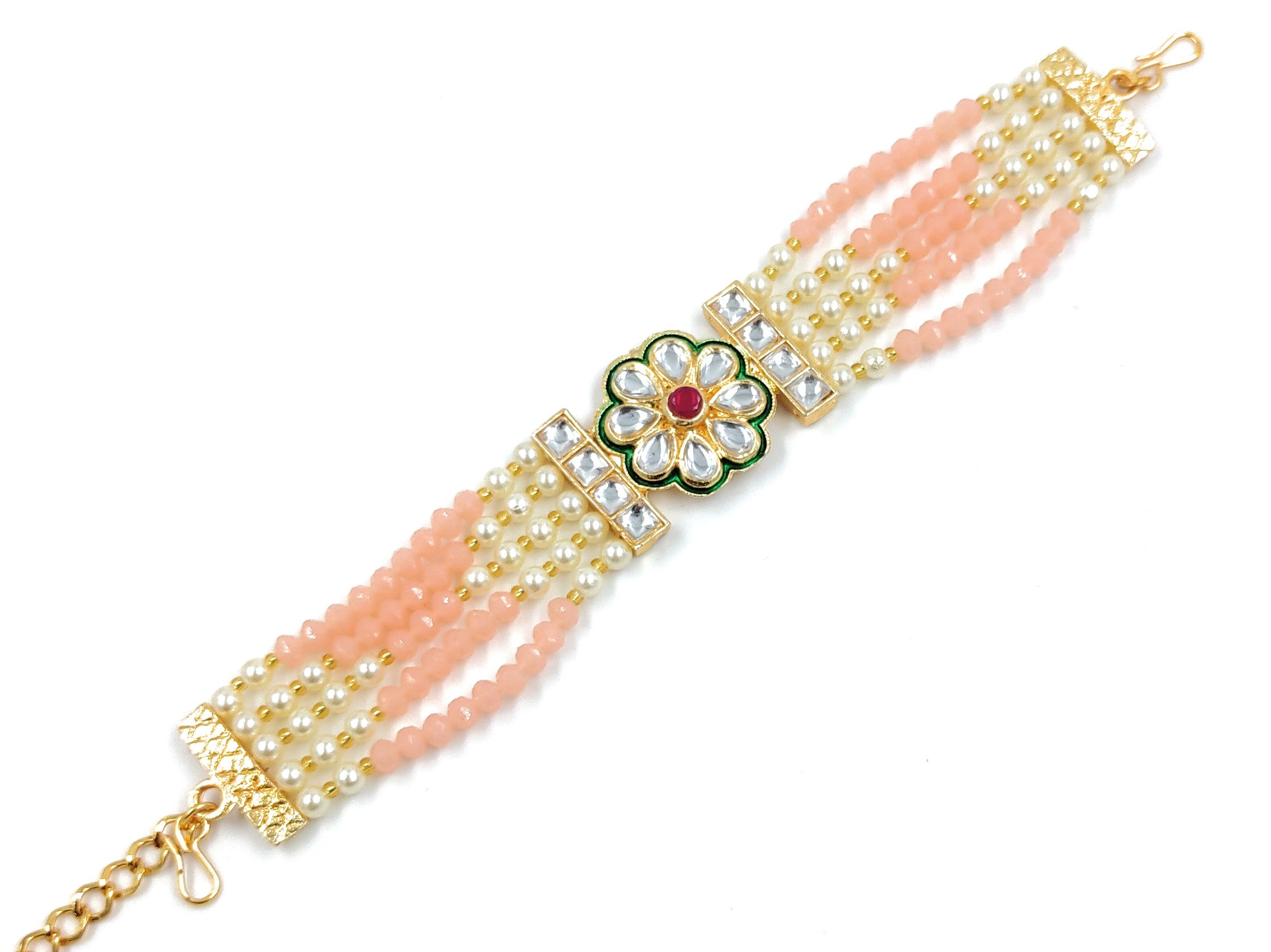 BR02 Peach kundan Bracelet for Women and Girls