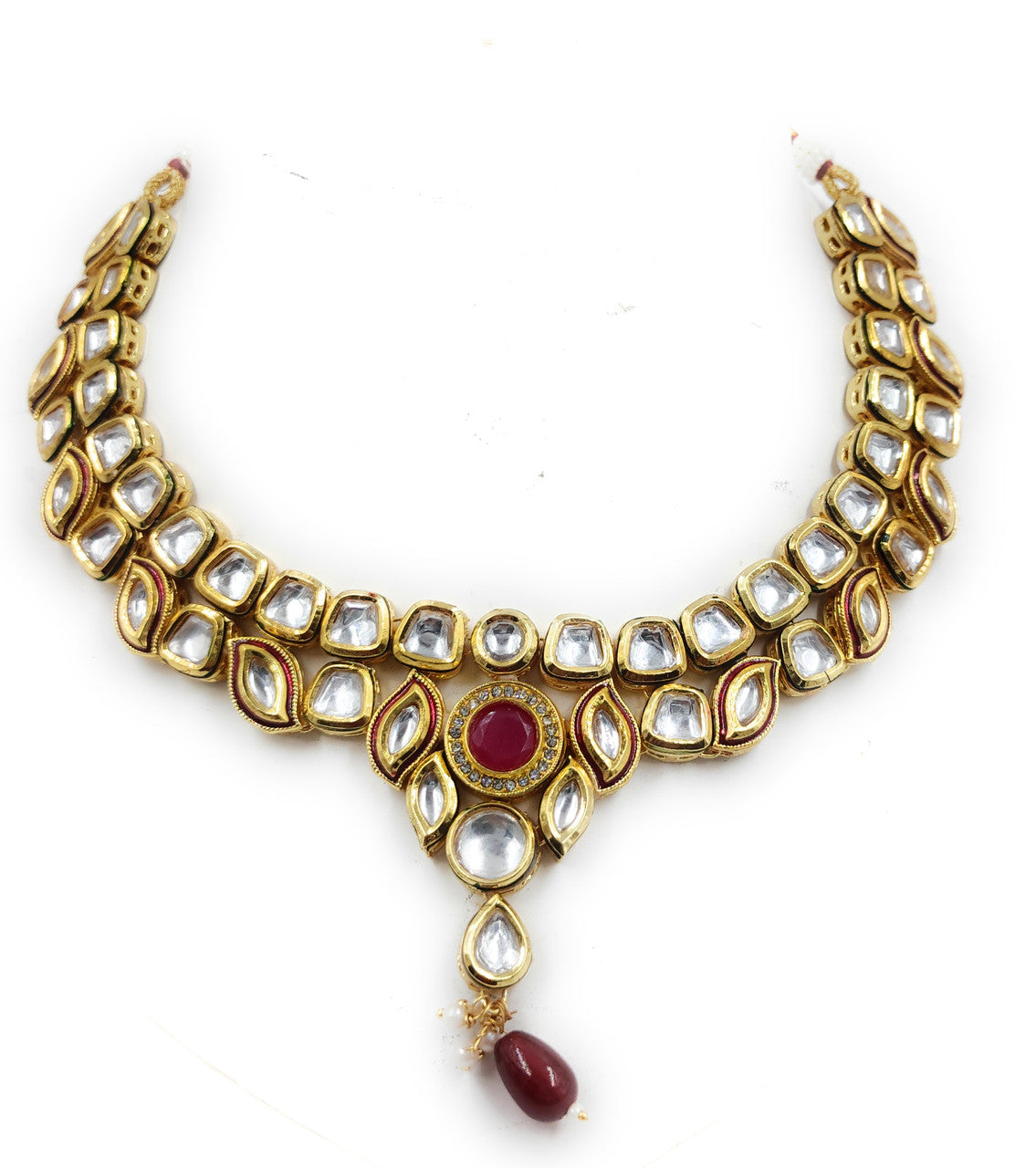 NS498 Maroon Kundan Necklace Earring Jewellery Set