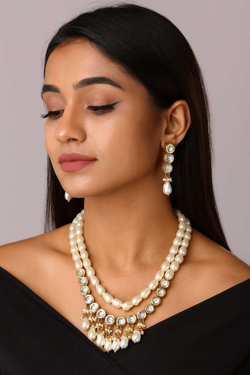 Kundan Pearl Necklace Set (K65 WHITE)