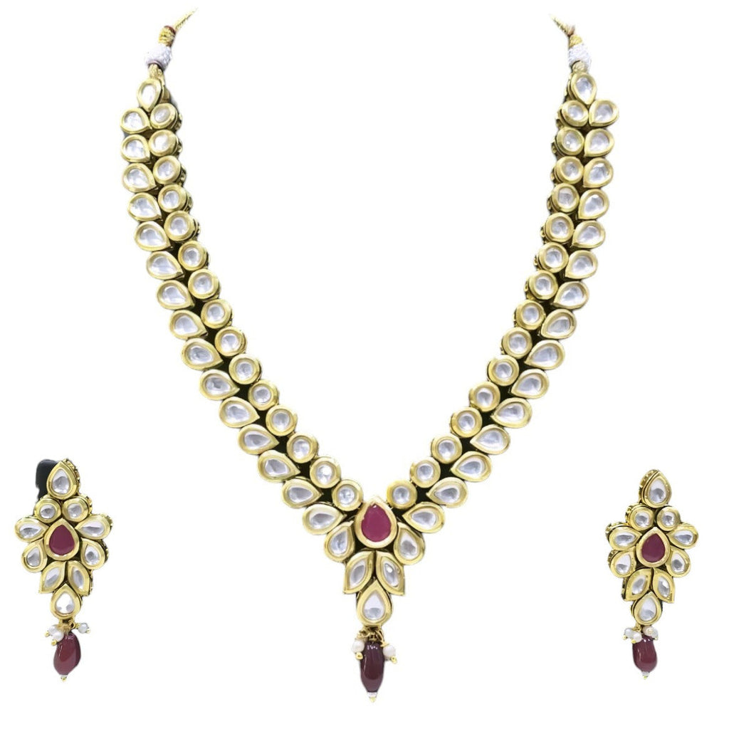 NS421 RED Kundan Necklace Earring Jewellery Set
