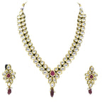 NS421 RED Kundan Necklace Earring Jewellery Set