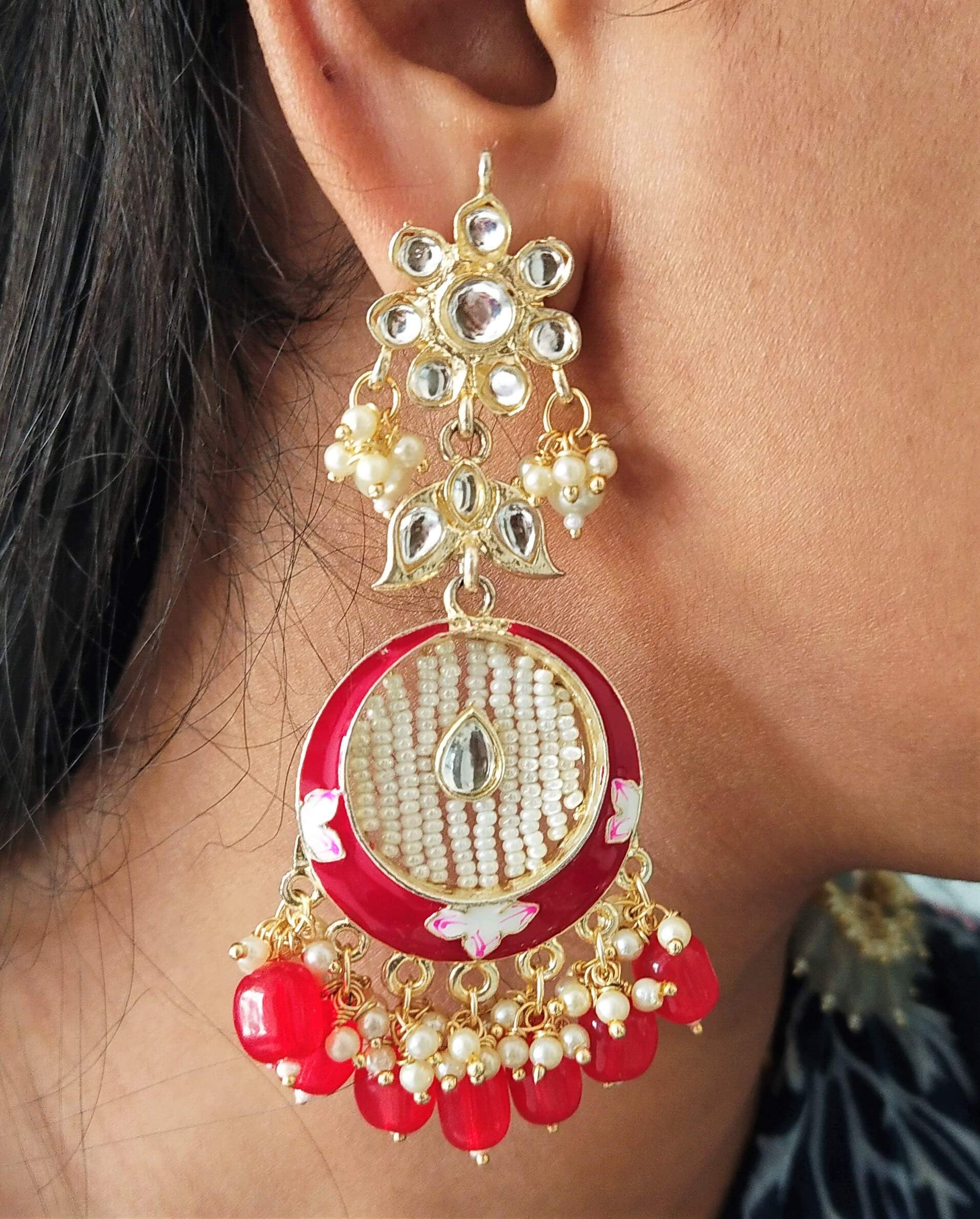Kundan Meenakari Earring (ER66 RED)